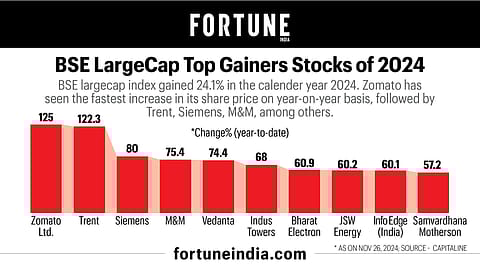 Top 10 largecap gainers stocks of 2024