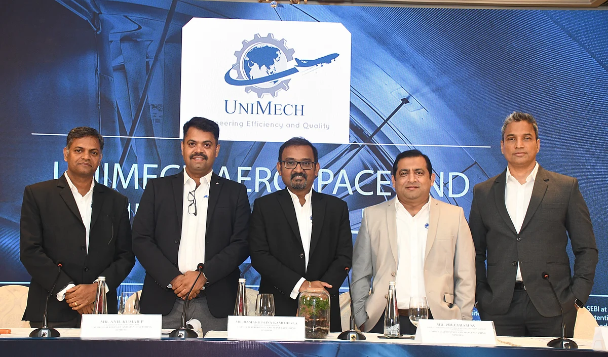 Leadership team of Unimech Aerospace and Manufacturing at IPO meet in Mumbai 