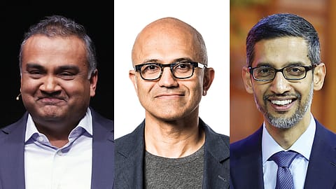 From L-R: Neal Mohan, Satya Nadella, Sundar Pichai