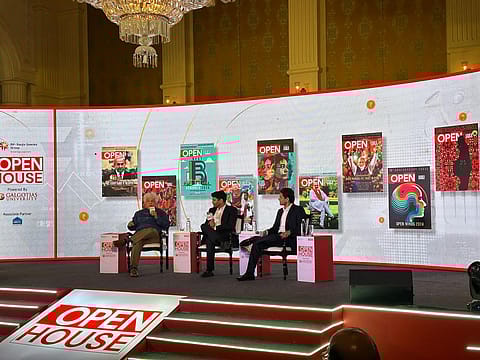 Businessman, author and columnist Suhel Seth in a chat with Shashwat Goenka, vice chairman of RPSG Group, and Devansh Jain, executive director of INOXGFL Group, at the 2025 edition of the OPEN House event in New Delhi on Monday.