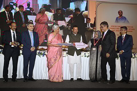 Finance Minister Nirmala Sitharaman hands over keys to select homebuyers in Mumbai whose long-stalled residential projects have been completed under SWAMIH I.