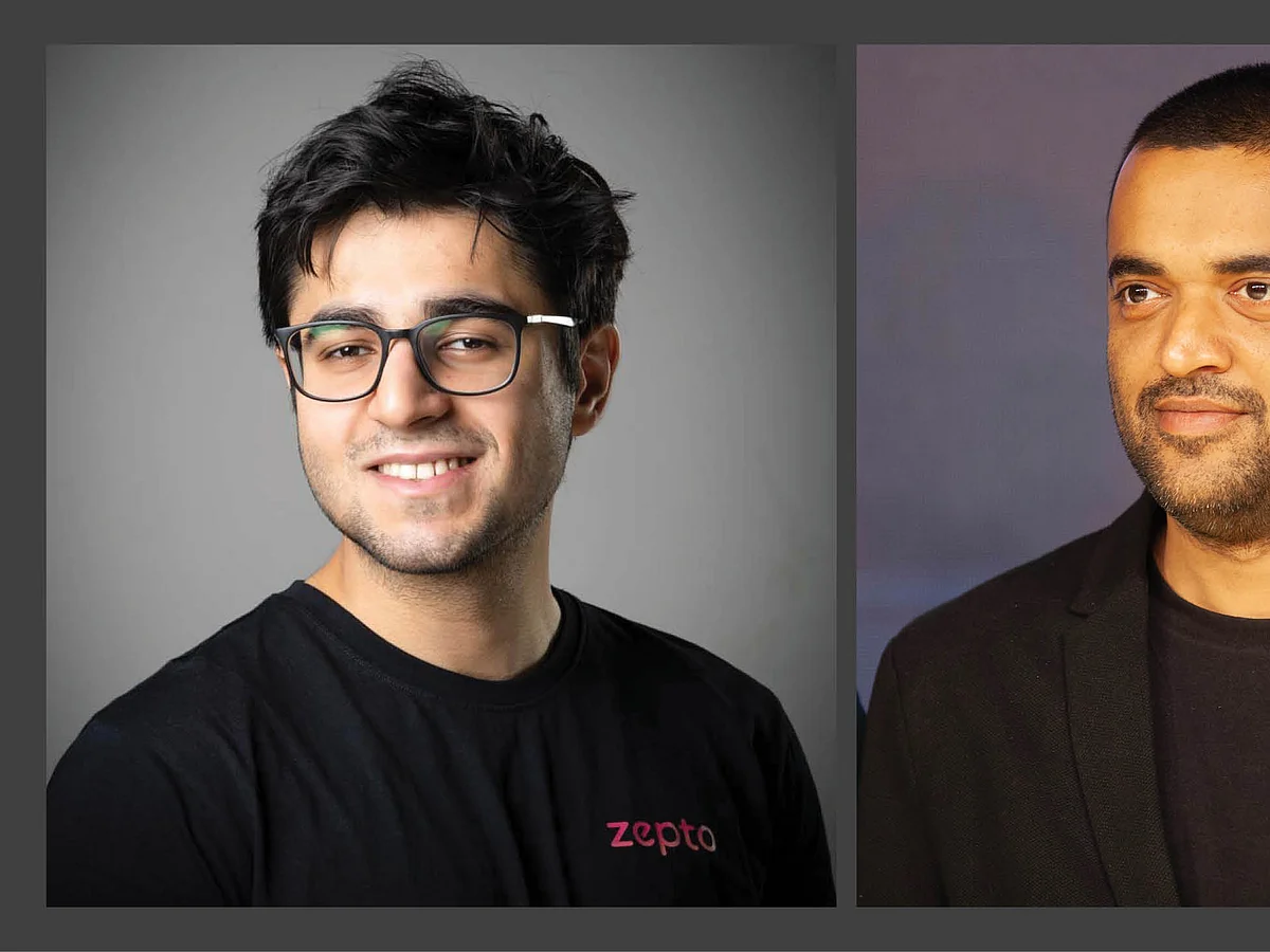 Zepto co-founder and CEO Aadit Palicha (left) and Zomato founder and CEO Deepinder Goyal.