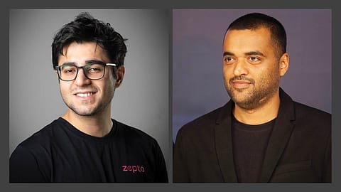 Zepto co-founder and CEO Aadit Palicha (left) and Zomato founder and CEO Deepinder Goyal.