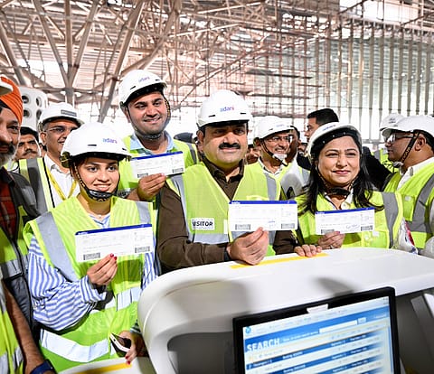 Gautam Adani and Jeet Adani at the Navi Mumbai International Airport site near Panvel.