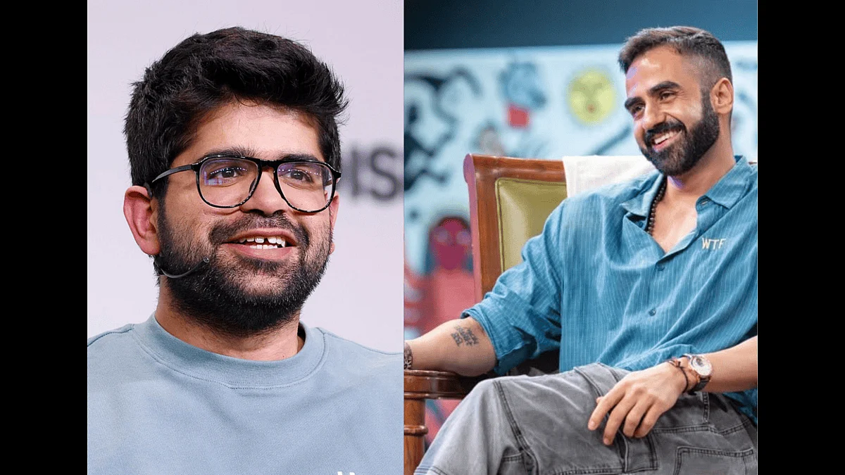 Perplexity AI co-founder Aravind Srinivas (left); Nikhil Kamath, co-founder, Zerodha (Right)