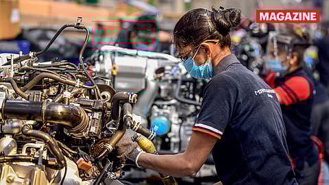 Women at the JSW MG Motor India plant in Halol, Gujarat.