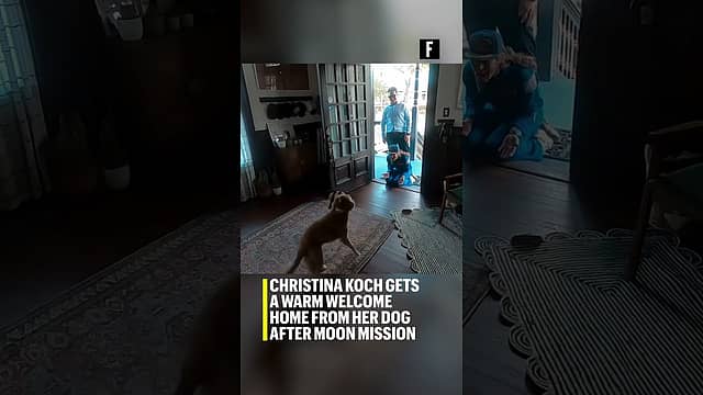 Christina Koch gets a warm welcome home from her dog after Moon mission